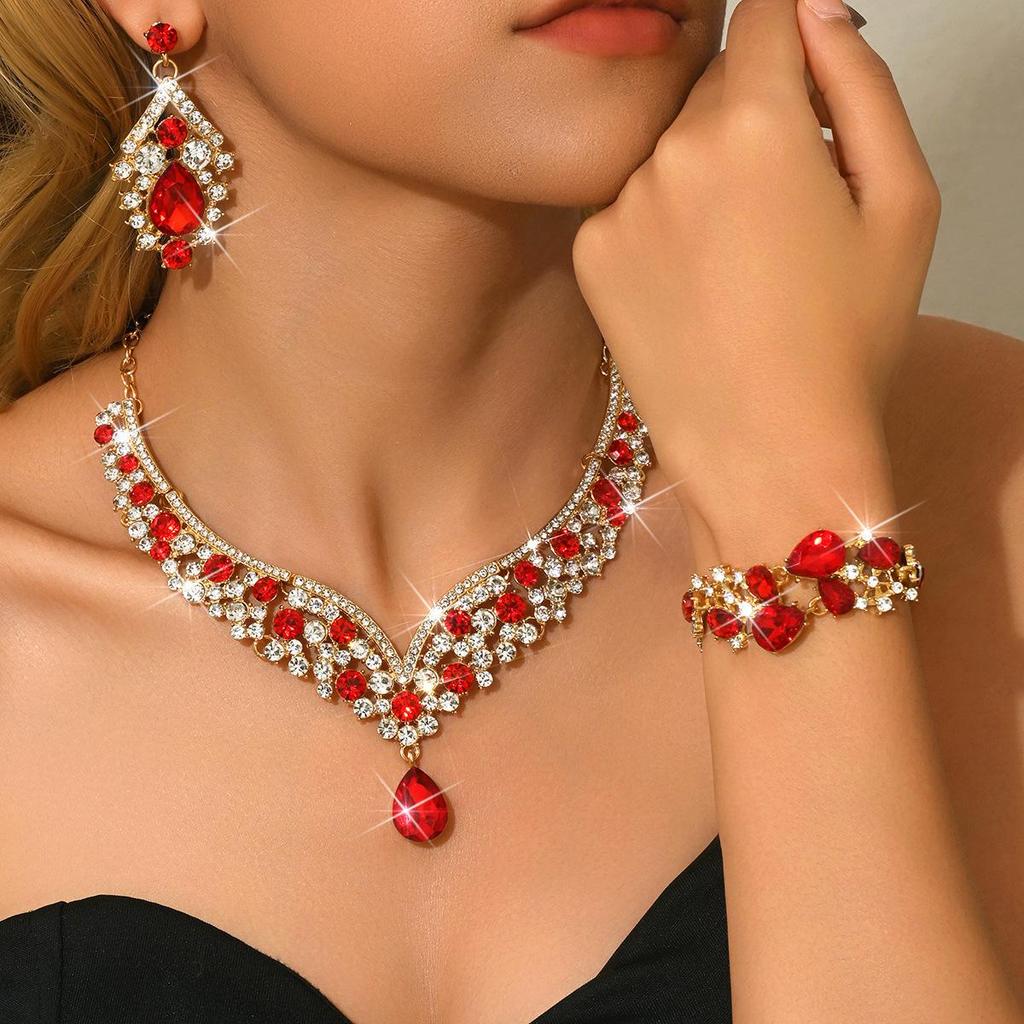 Retro Rhinestone Jewelry Necklace Set - Luxurious Evening Dress Accessories