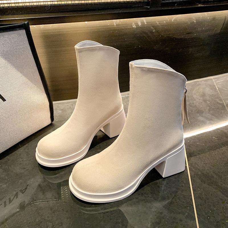 Beige Retro Detachable Boots Thick Heel Martin Boots Women's 2025 New Spring and Autumn Height-increasing and Thin Knight Boots