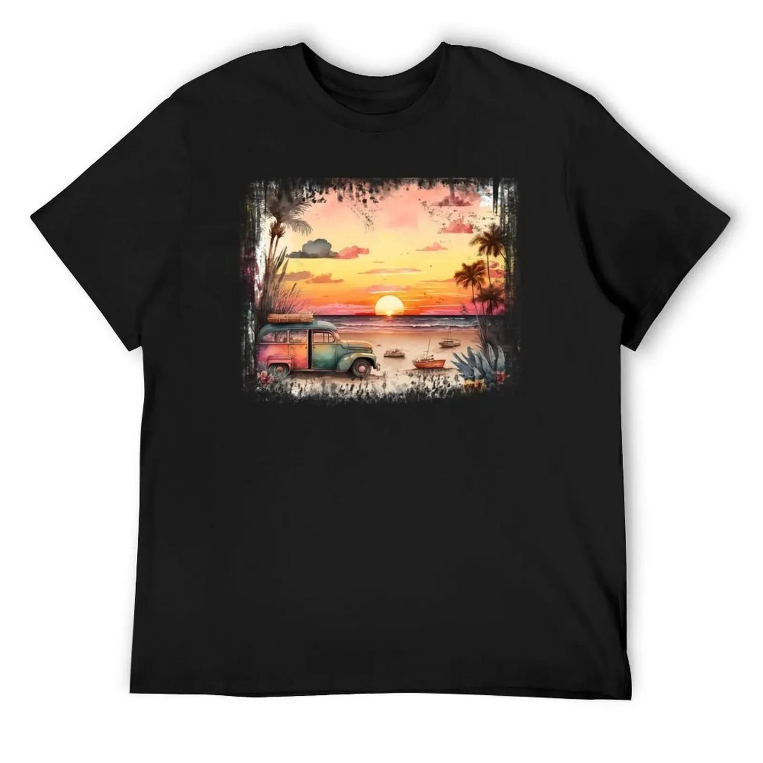 

Beach Sunset T-Shirt sweat anime shirts graphic tees t shirts for men pack S