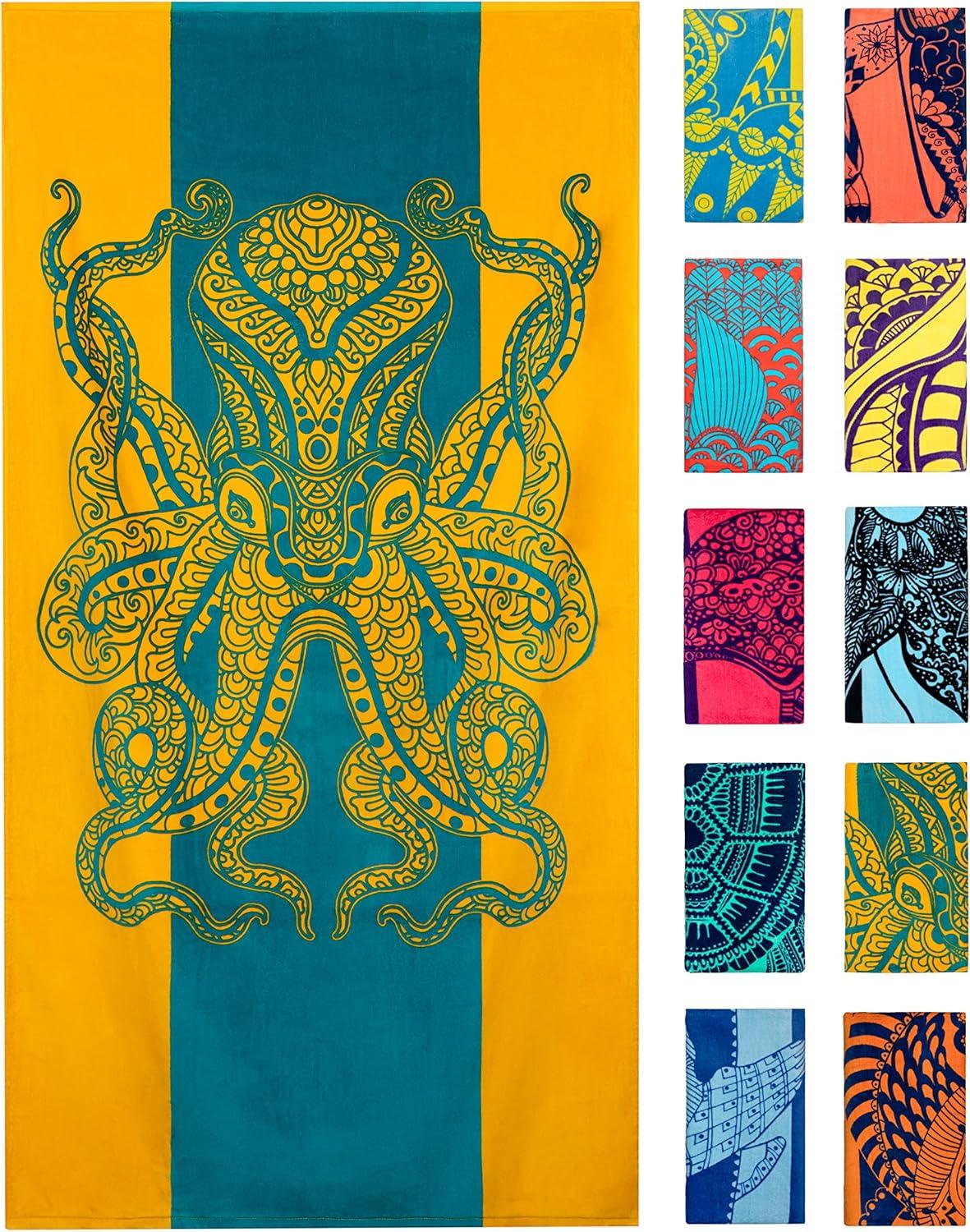 

Octopus Beach Towel, Orange and Teal Tropical Design Absorbent Bath Towel for Adults, Pool Travel and Vacation Blanket W40*H60(CM)
