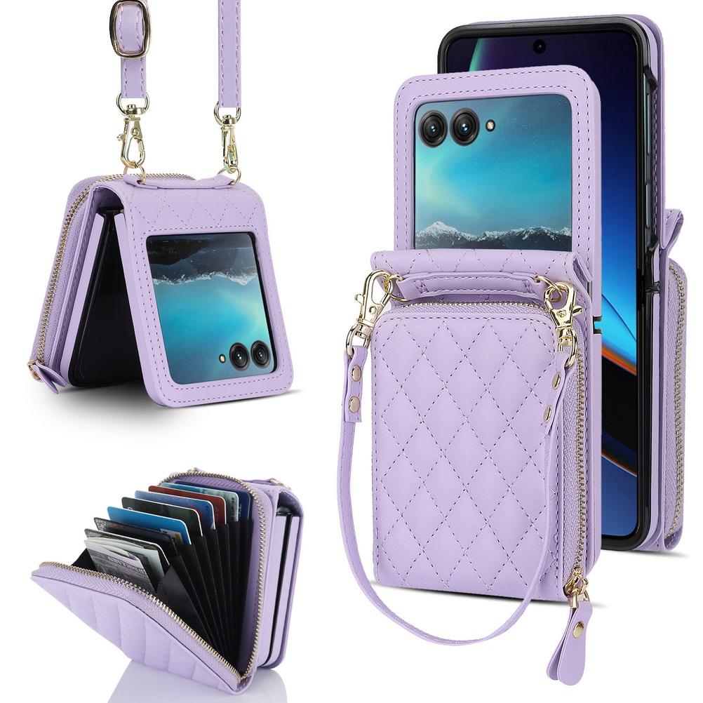 Multi-slot Foldable Wallet with Diagonal Lanyard Chain Case for Motorola Razr60 Ultra Razr 60 50 Ultra 40 Moto Razr 2025 Cover Motorola Razr 2025 лавандовый
