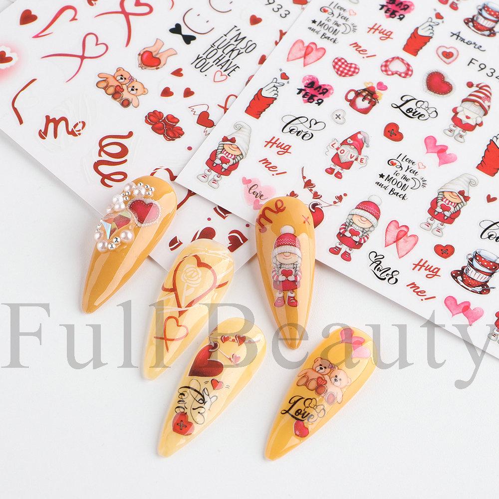 Nail Art Stickers Ins Valentine's Day Red Lips Sexy Heart LOVE Love Bear Adhesive Nail Stickers