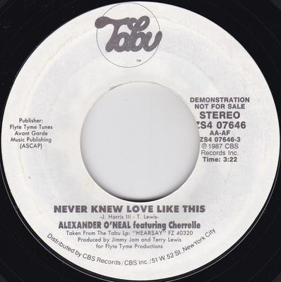 7inch Record ALEXANDER O'NEAL, CHERRELLE - Never Knew Love Like This ZS407646PROMO Tabu Records 1987 US Soul/Funk Used