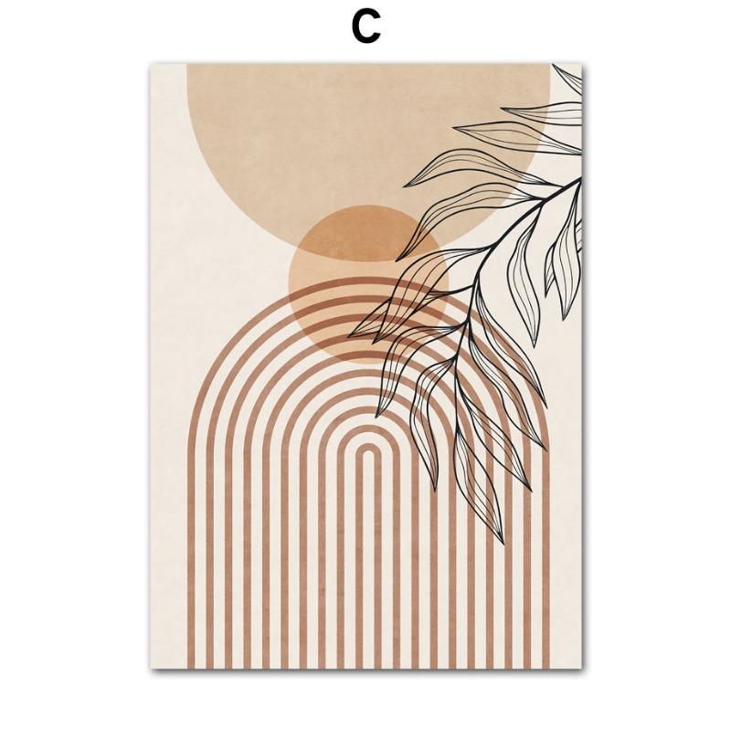 Abstract Girl Sun Lines Rainbow Leaf Wall Art Canvas Painting Boho Beige Posters Prints Pictures Living Room Interior Home Decor