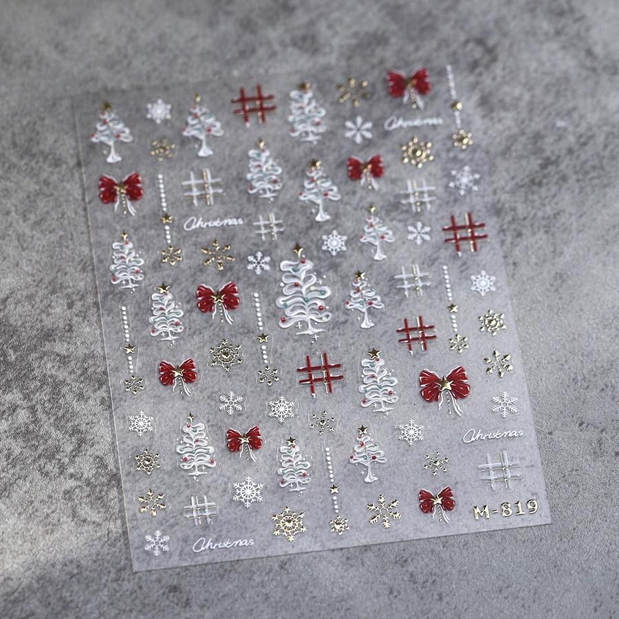 Cute Animals Bear Dog Cake Sweet Cherry Grid Bowknot Star Line Fruit Relief Self Adhesive Nail Art Stickers 5D Manicure Decals