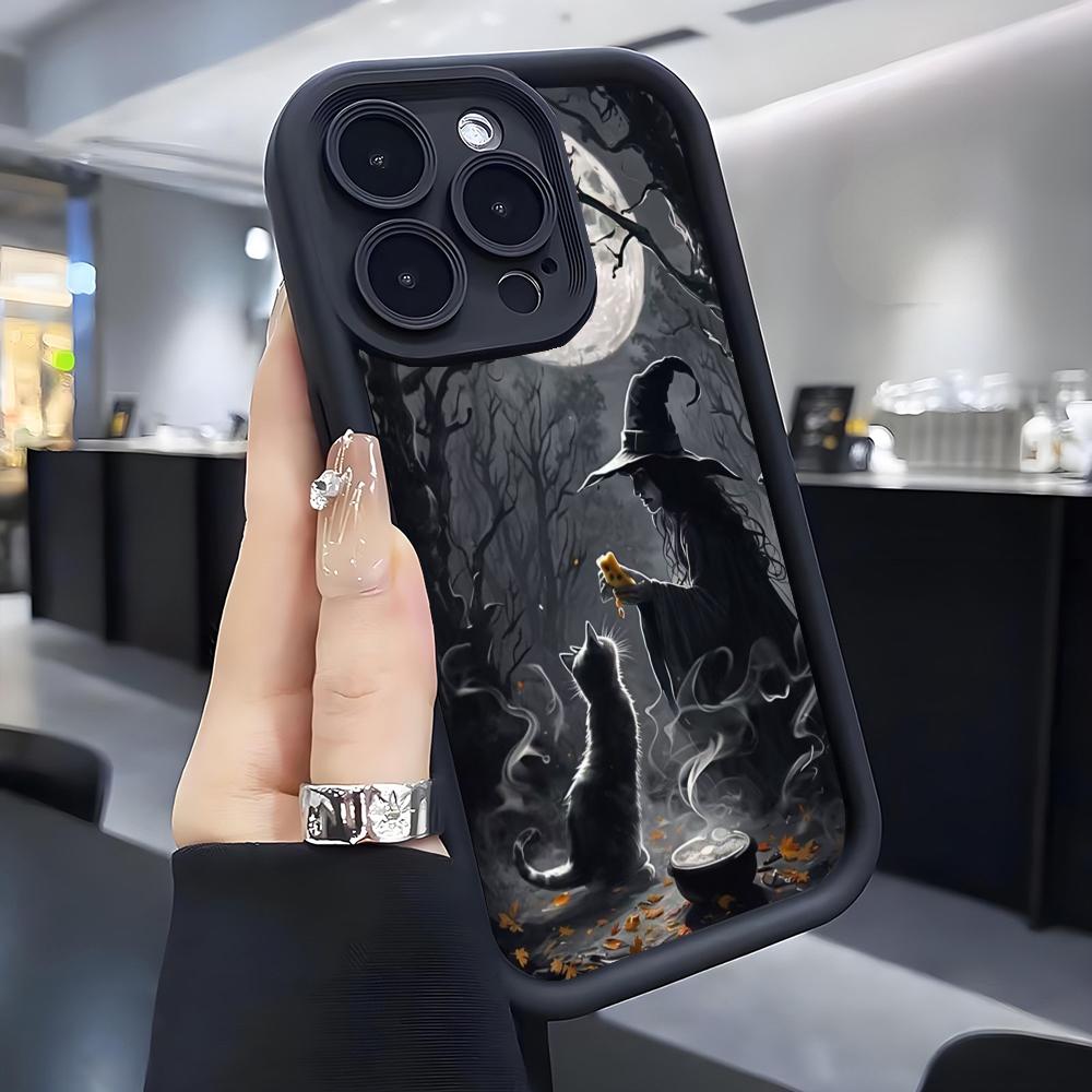 

Halloween Witch Black Cat Moon Art Phone Case for iPhone 17 16 15 14 13 12 11 Series Pro Max Plus Double Layer Protection iphone 13