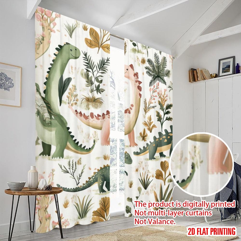 2pcs,2D Plane Printing Curtain Popular DinoDreams Versatile Polyester Fabric (without Rod) Room Decor Perfect for Bedroom,