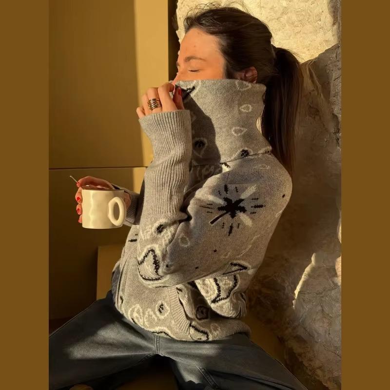 Lässiger Cardigan Damen Locker Stehkragen Reißverschlusstaschen All-Match Pullover Frühling Dicke Warme Strickware