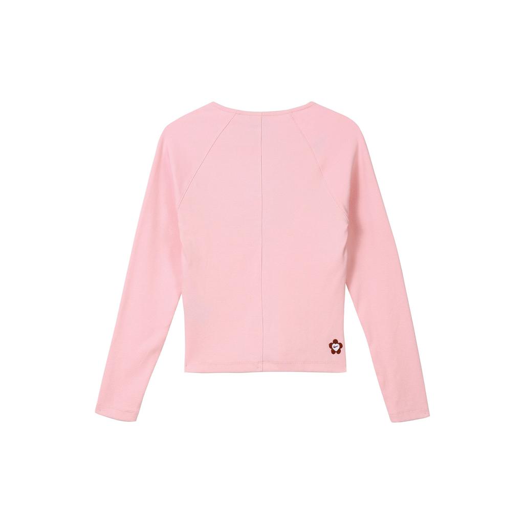 Nike Valentinstag Serie Sportbekleidung Logo V-Ausschnitt Training Freizeit Langarm T-Shirt SS24 Damen Oberteile Soft-Pink HF1133-631