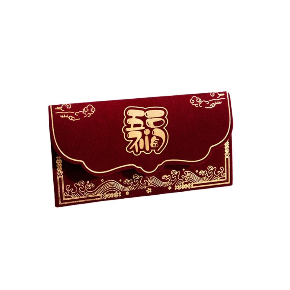 Wine Red Flocking Red Envelope Traditional Blessings Chinese New Year Red Packet Hot Stamping Lucky Money Bag Spring Festival
