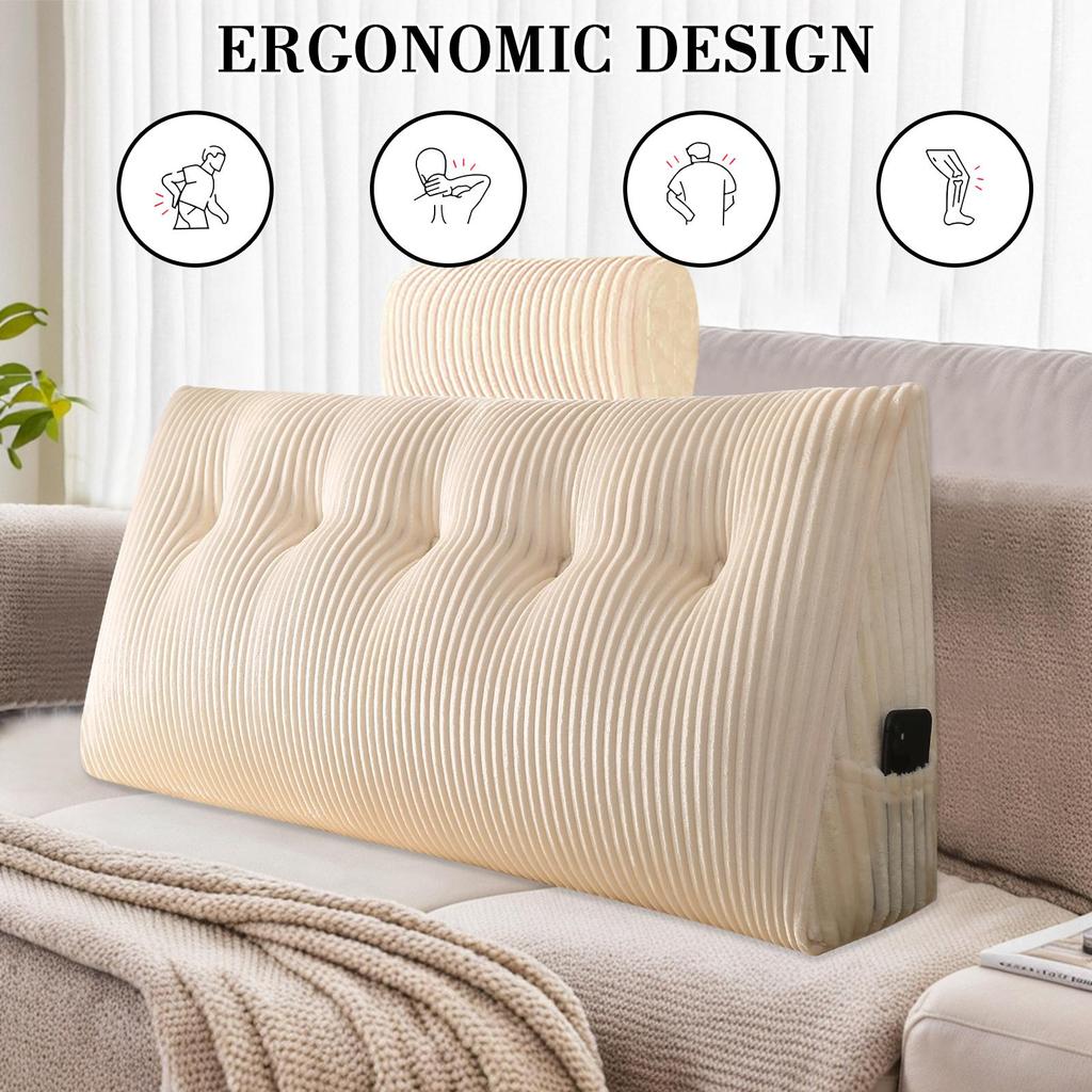 Wedge Headboard Pillow Triangle Cushion Waist Support with Neck Pillow