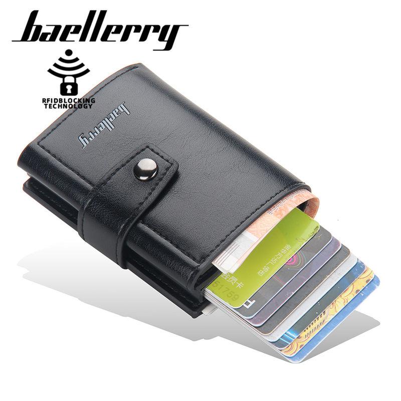 Baellerry Men Business Credit Card Holder RFID Aluminium Box Bank Card Holders Vintage Design Wallet with Money Clips