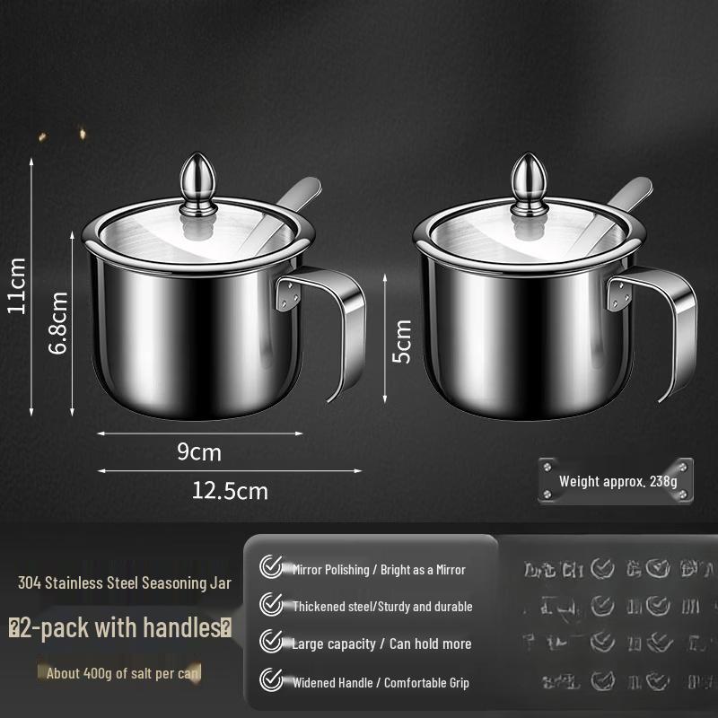 Ru Han 304 Stainless Steel Seasoning Jars with Handles (2-Pack)