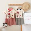 Girls Summer Cotton Short Sleeve T Shirt And Plaid Shorts Set Cute Print Two Piece Casual Outfit For Kids