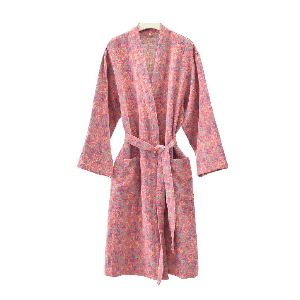 Ropa de dormir de algodón puro para parejas Kimono Bata de baño Manga larga Cuello en V Ropa de noche con cinturón y bolsillo Ropa para el hogar para hombres y mujeres
