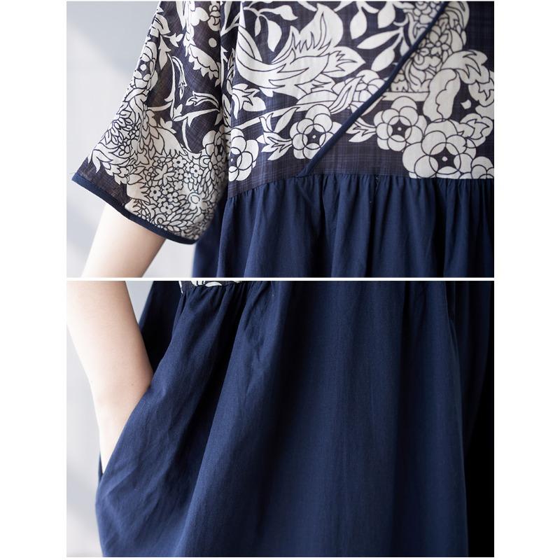 DIMANAF 2025 Summer Women Plus Size Long Dress V-Neck Floral Basic Casual Loose Vintage Pleated Dress Maxi