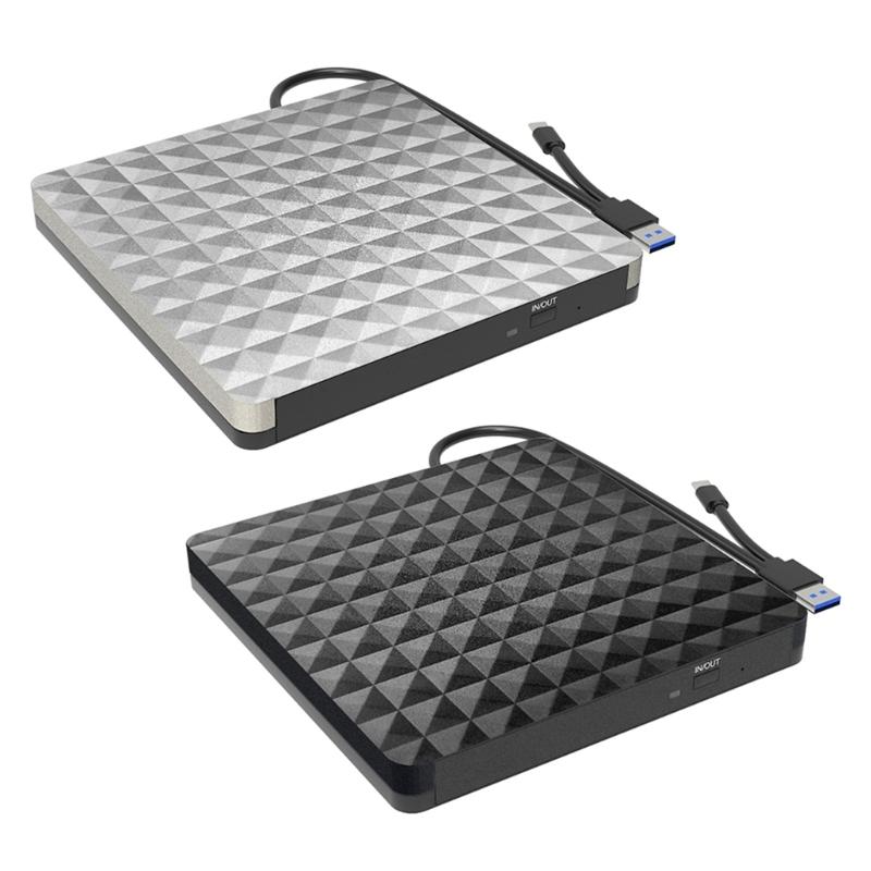 Portable USB 3.0 and Type C 2 Interfaces External DVD Drive, Fast Speed Data Transfer Writer for PC and Laptop
