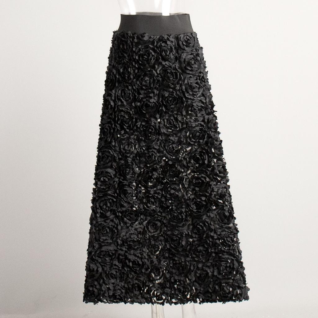 Fall Winter New Women's Petal Design Long Maxi Evening Skirt Elegant Formal Party Dinner High Waist Skirt