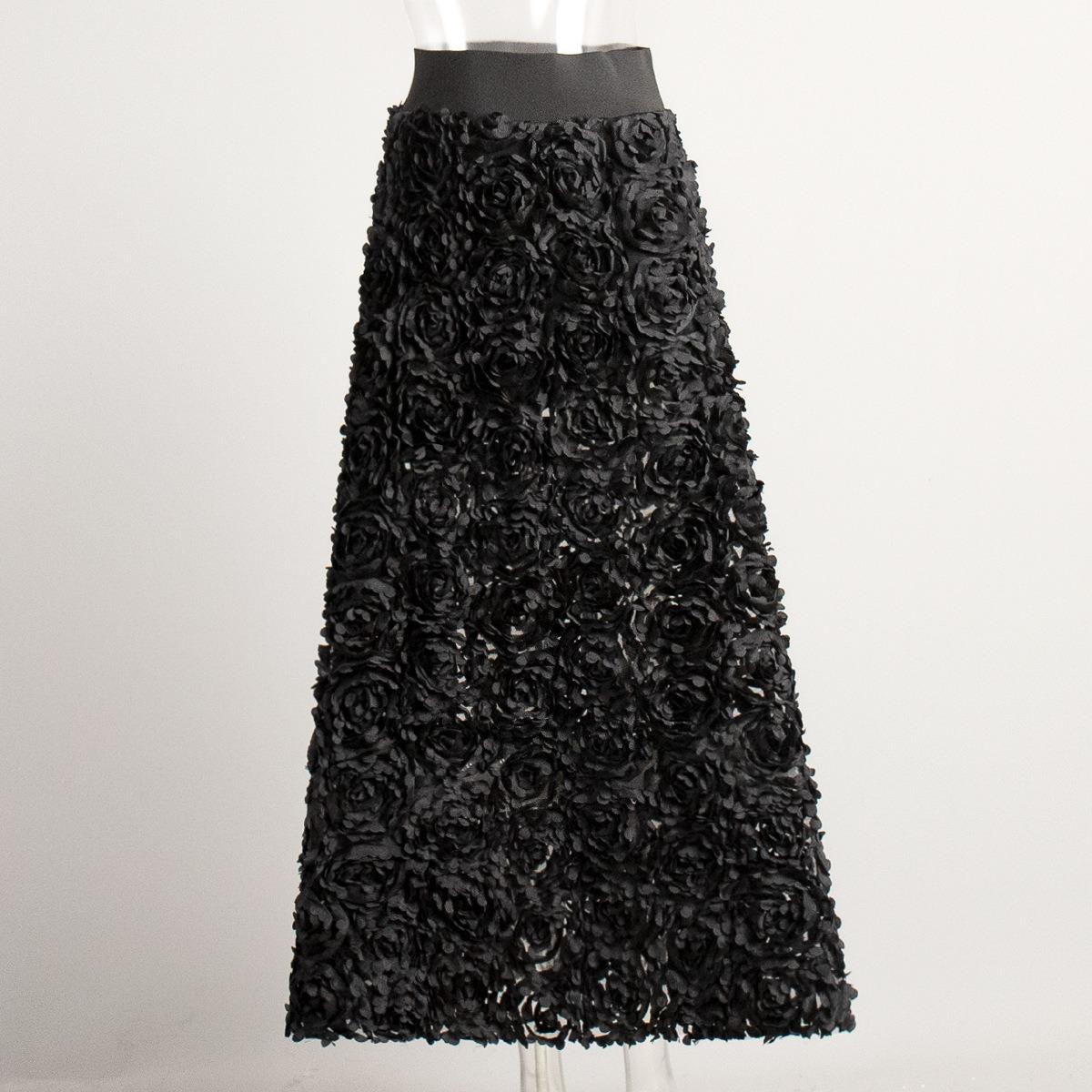 

Fall Winter New Women s Petal Design Long Maxi Evening Skirt Elegant Formal Party Dinner High Waist Skirt S чёрный