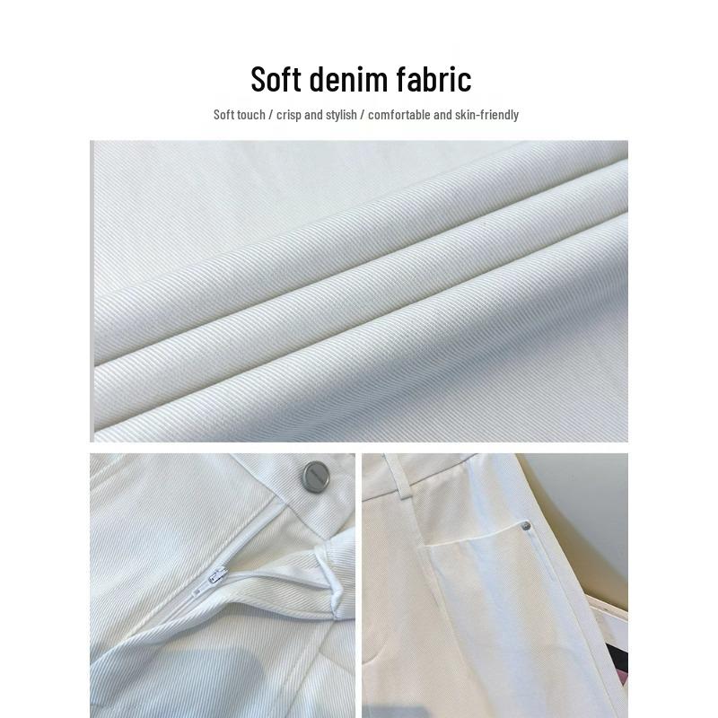 Women's White Wide-Leg Jeans 2025 - High-End Drapey Nine-Point Frayed Edge Straight Leg Trousers for Spring and Autumn