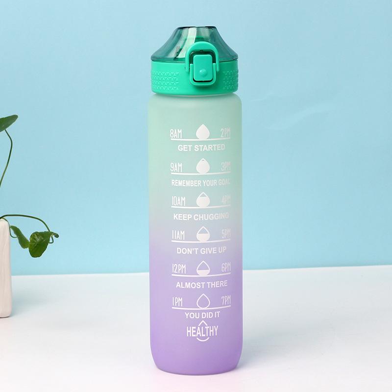 1000ml Large Capacity Water Cup with Handle Straight Mouth Spring Cap Space Cup Plastic Water Cup Sports Outdoor Water Cup