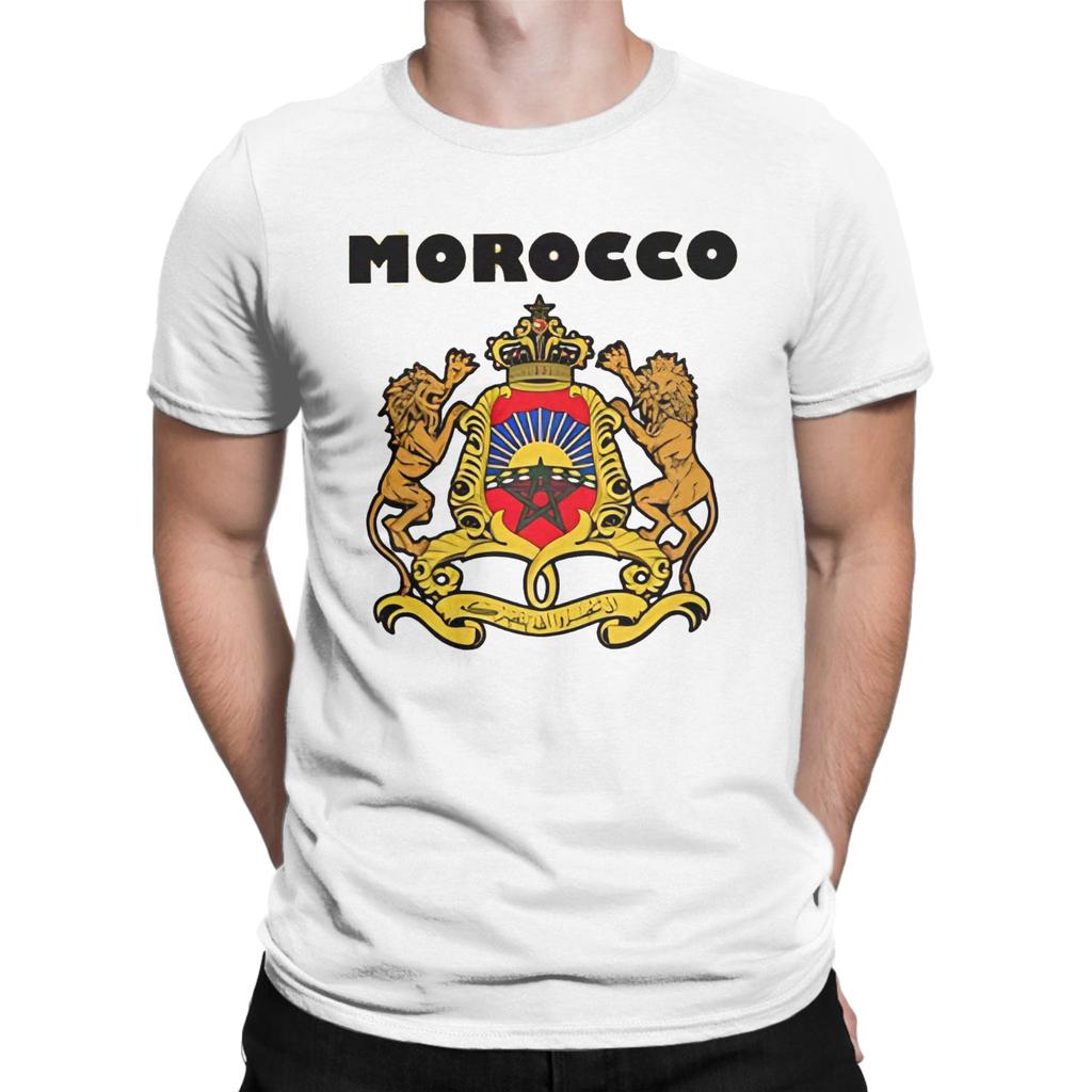 MOROCCO Lion Badge T Shirts for Men 100 Cotton Vintage TShirts Round Collar Tees Short Sleeve Clothing New Arrival
