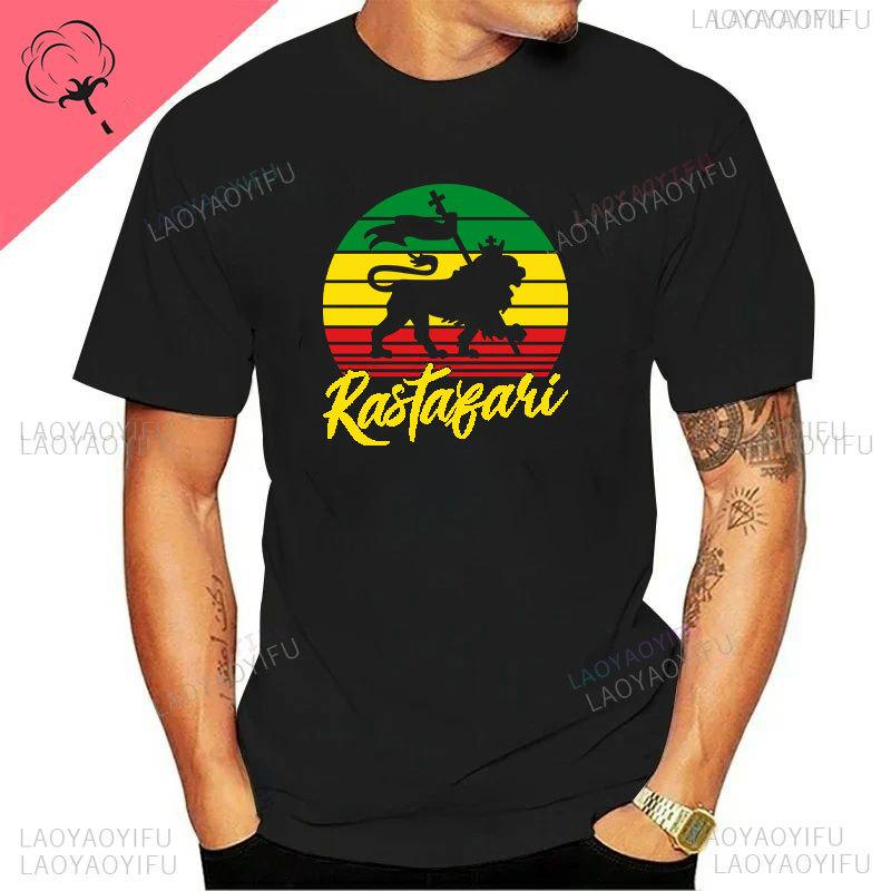 T-shirt Leone Rasta Giuda Cuffie Rastafariano Giamaicano Zion Uomo Cotone di Alta Qualità Canottiera Casual Traspirante Abbigliamento Street