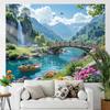 2D Bright Summer Mountain Waterfall Lake Background Cloth