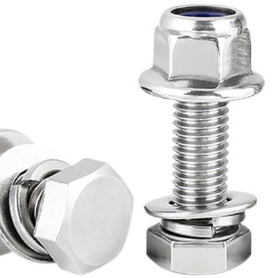 304 Stainless Steel Hex Bolt & Nut Set with Nylon Flange Nut and Washer Combo
