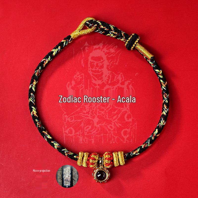 2026 Year of the Horse Zodiac Red String Bracelet with Micro-Carved Buddha Projection and Eight Guardian Deities