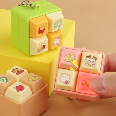 New Cartoon Fidget Keychain DIY Keyboard Keycap Squeeze Music Keychain Keys Button Pass The Time Pinch Toy Stress Relief Cube