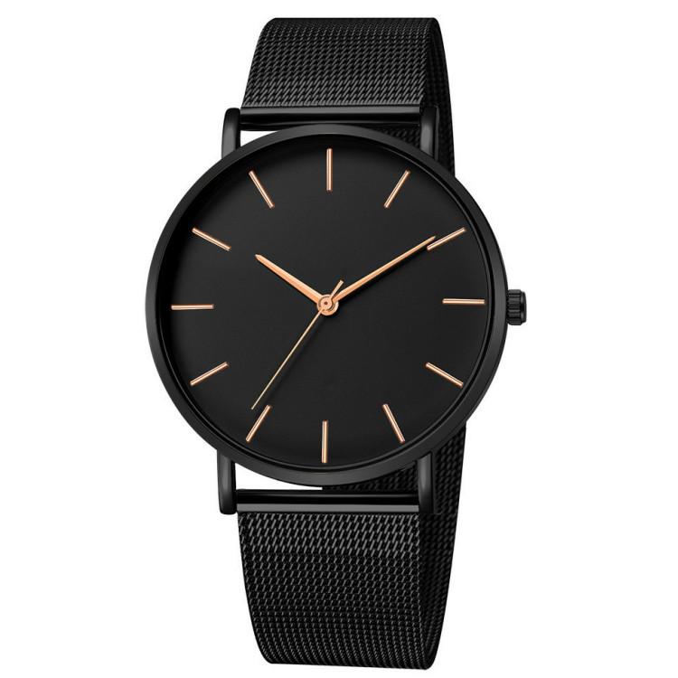 Pure Black Mesh Band Quartz Watch for Men, Women, and Students - Large Dial Casual Design