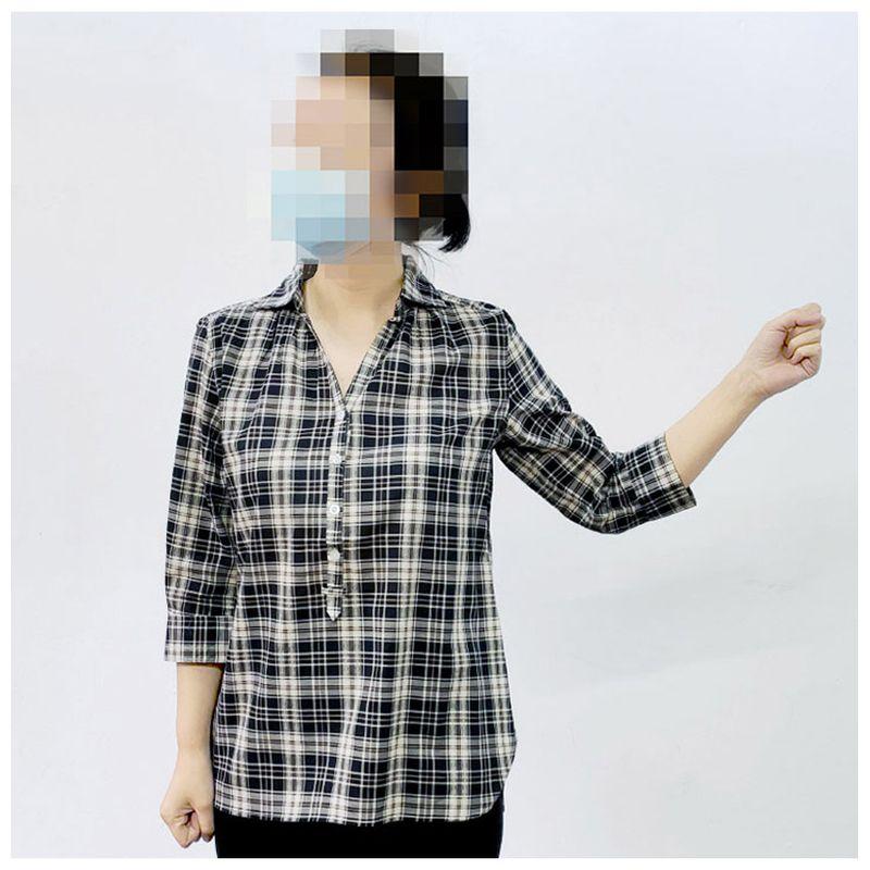 

Топ-рубашка из ткани для гостей с рукавами-рюшами Dark Blue L code Bust size 110