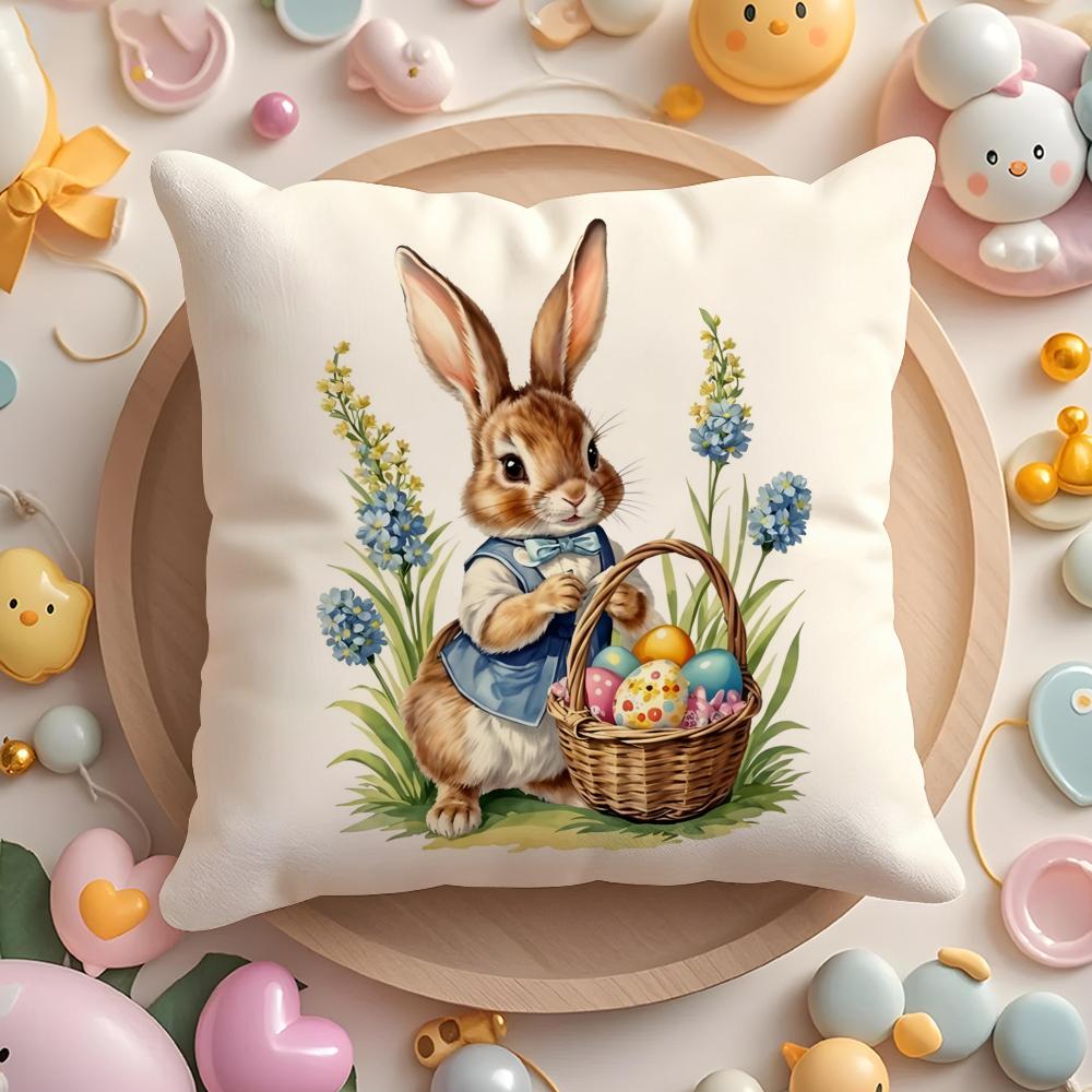 Easter Bunny Cushion Cover Soft Short Plush DoubleSided Printing Home Decor Machine Washable Pillow Case Gift