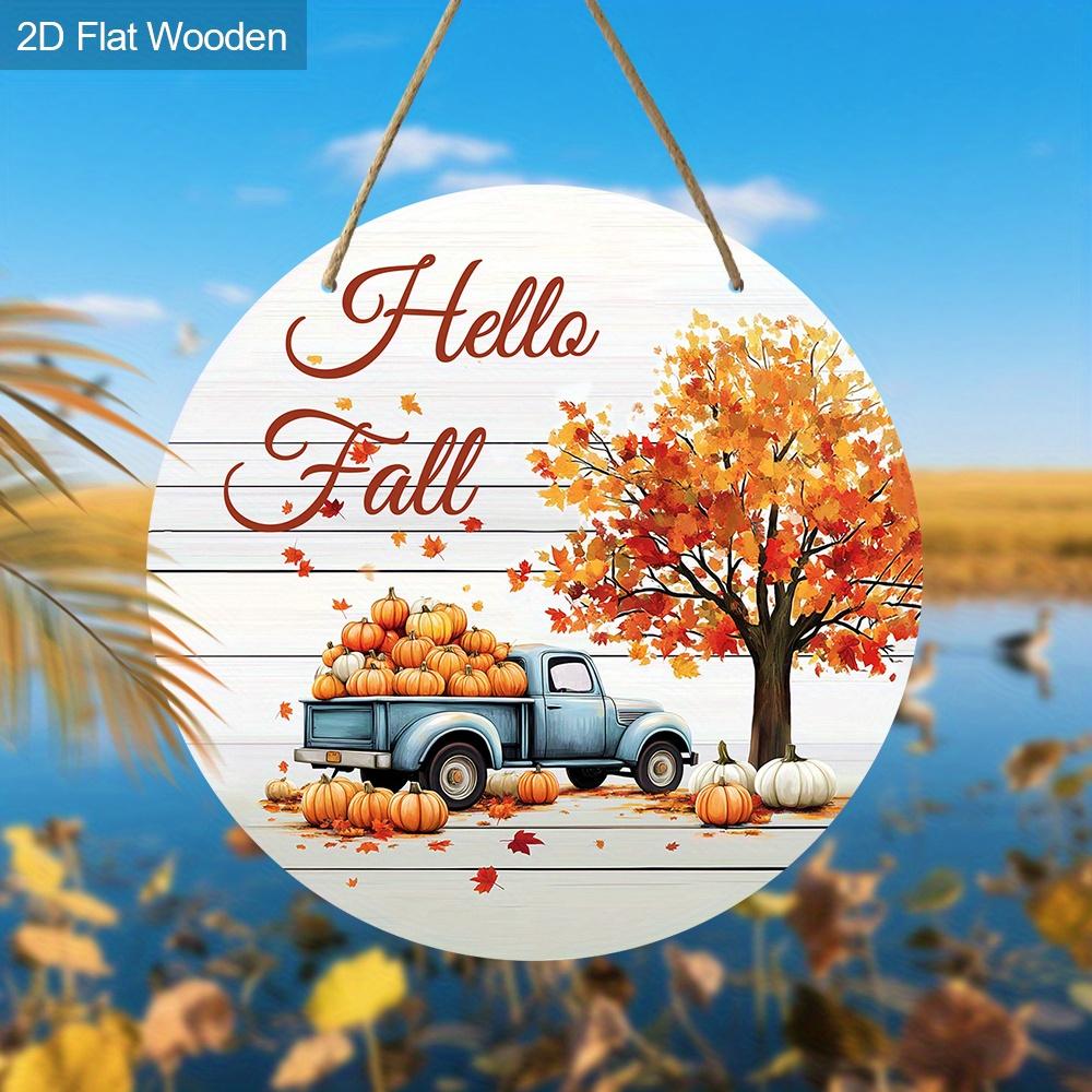 2D Flat Autumn Harvest Festival Wooden Sign, Unique Hello Fall Decorative Plaque, Ideal for Outdoor, Indoor, Home Decor