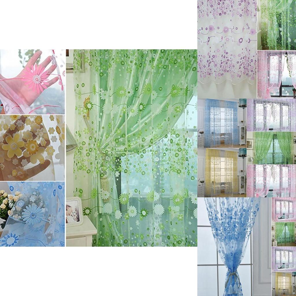 Country Style Floral Print Curtains Decorative Sheer Tulle Multiple Colors 106/79in