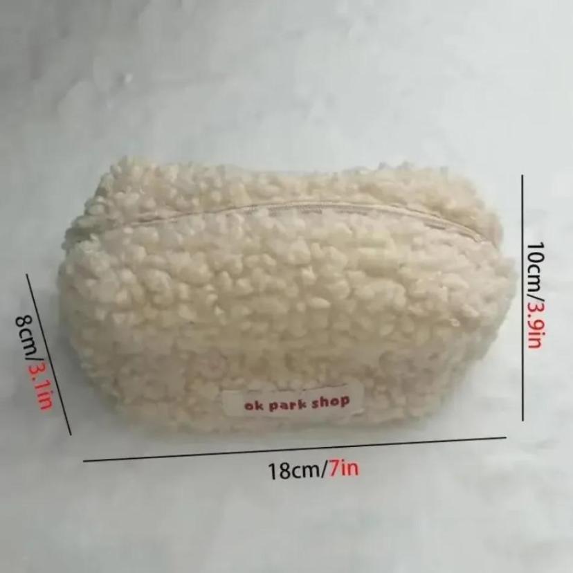 1 Pcs Lamb Hair Makeup Bag, Plush Storage Bag High Aesthetic Value Internet Celebrity Cute Stationery Bag Large Capacity