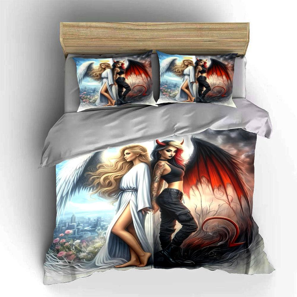 Angel and demon artwork. Bedding sets Duvet cover sets Duvet covers Pillowcases(1 * Duvet Cover 2 * Pillowcases without duvet insert)
