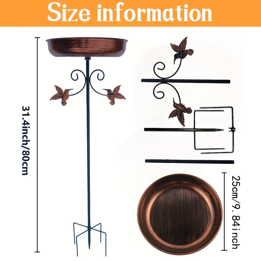 Iron Bird Bath Bowl Fence Outdoor Gift Hummingbird Patio Bird Feeder Tray