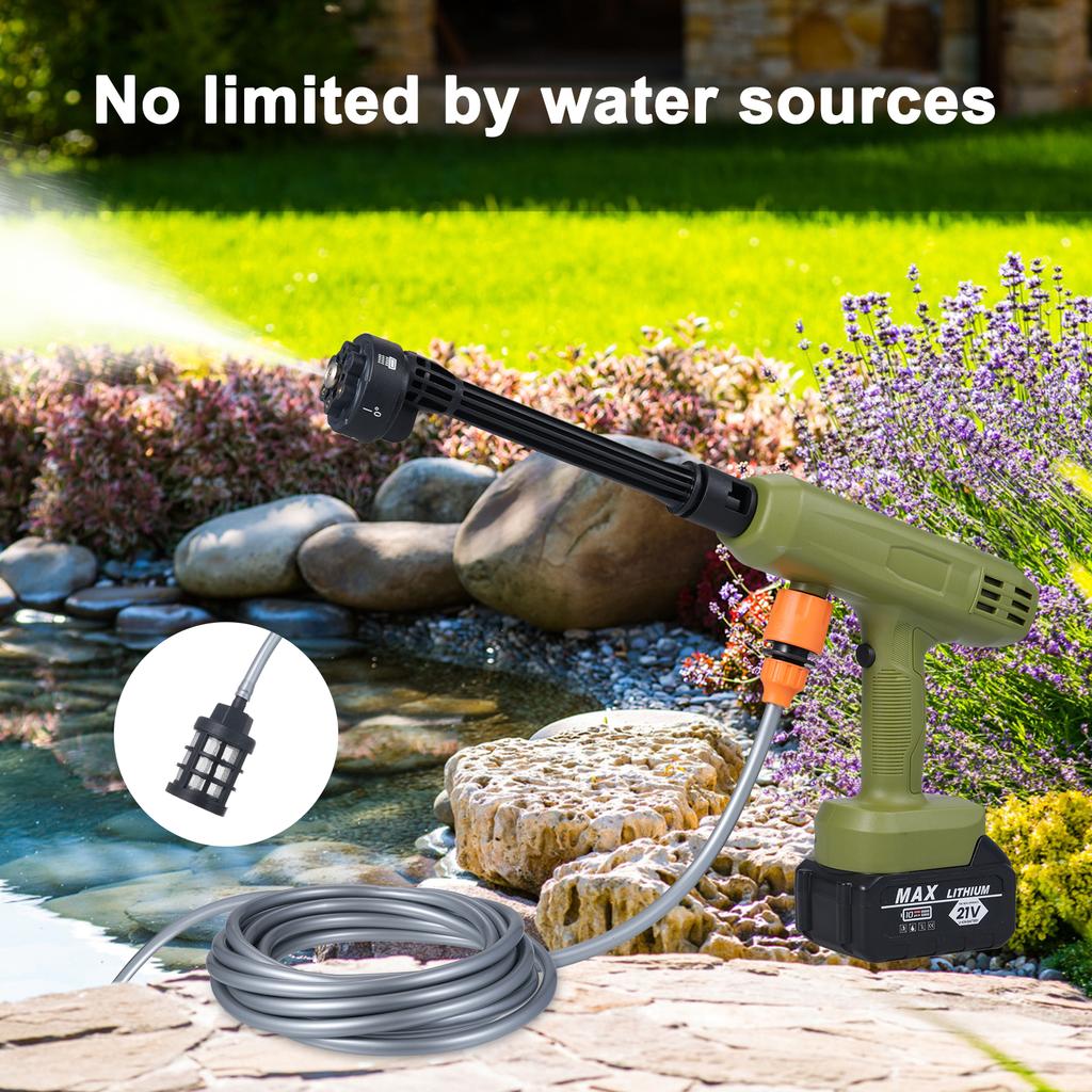 Electric Water Gun Cordless Pressure Washer 2pcs 21V 3000mAh Battery with 6-in-1 Nozzle for Cars,