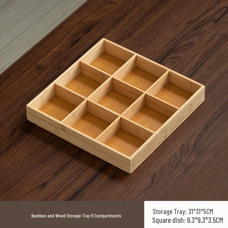 ZISIZ Bamboo Palace Grid Divided Fruit Plate with Lid