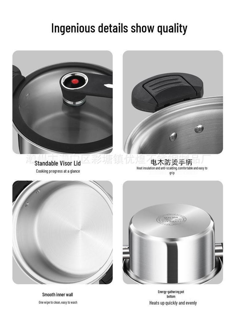 Multi-Functional 304 Stainless Steel Micro-Pressure Soup Pot, Compatible with Induction and Gas Stoves, Five-Layer Steel Composite Base.
