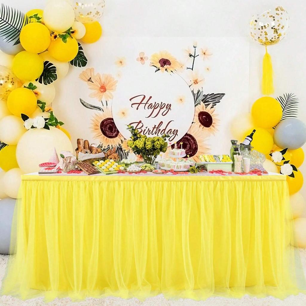 1pc Blush Pink Sheer Ruffle + Lining Table Skirt, Fits Rectangular and Round Tables - Perfect for Birthday Parties, Weddings, Bridal Showers