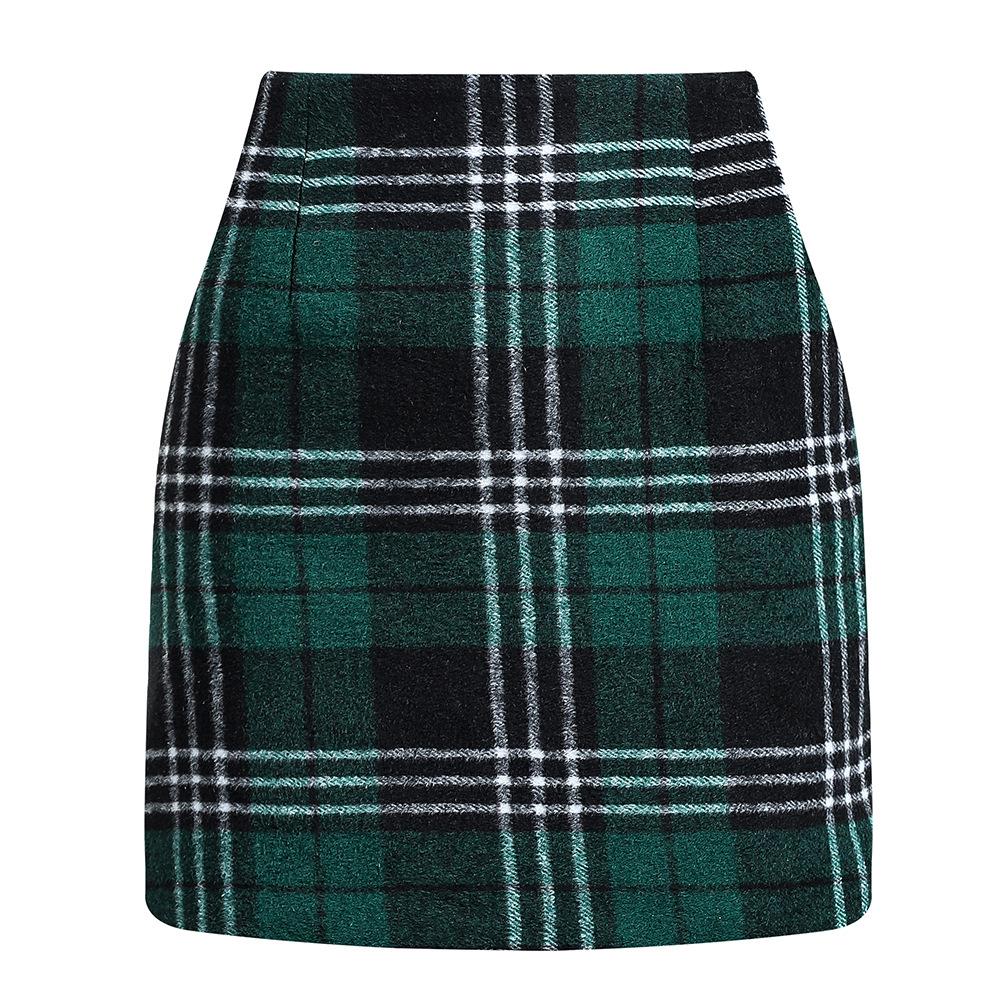 Womens High Waist Plaid Skirt Bodycon Pencil Wool Mini Skirts