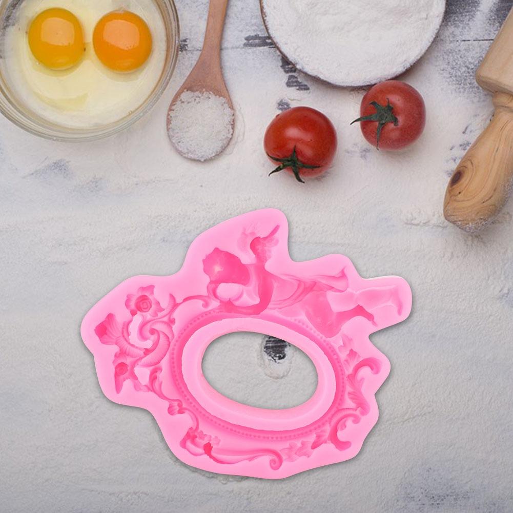 European Angel Photo Frame DIY Silicone Mold Fondant Chocolate Mould Cake Baking Decor ToolPink