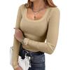 Women's  And Winter Slim Bottom T-shirt Fashion Casual Solid Color Square Neck Pullover Long Sleeve Top
