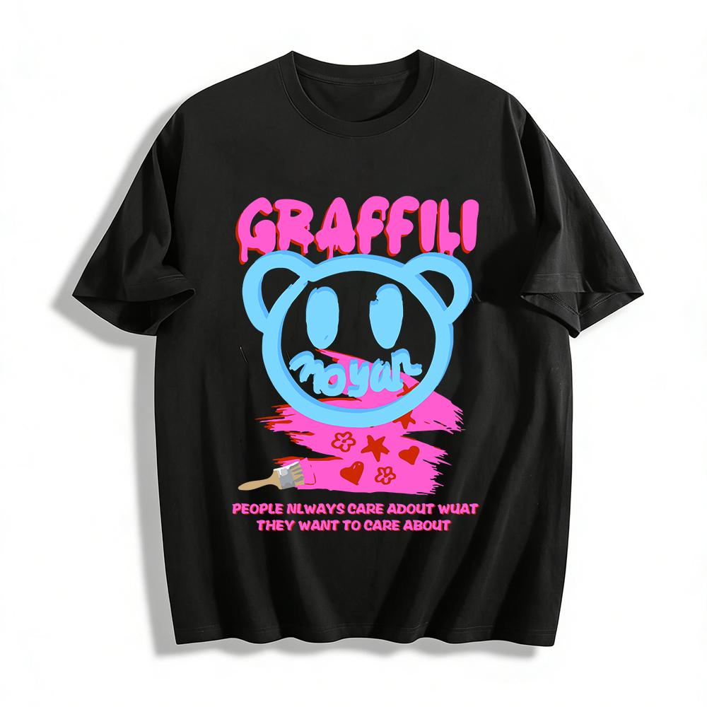 

Street Graffiti Bear Print T-shirt Unisex Cotton Casual Loose Top Summer Trendy Hip-hop Tee Pure cotton T-shirt 6XL