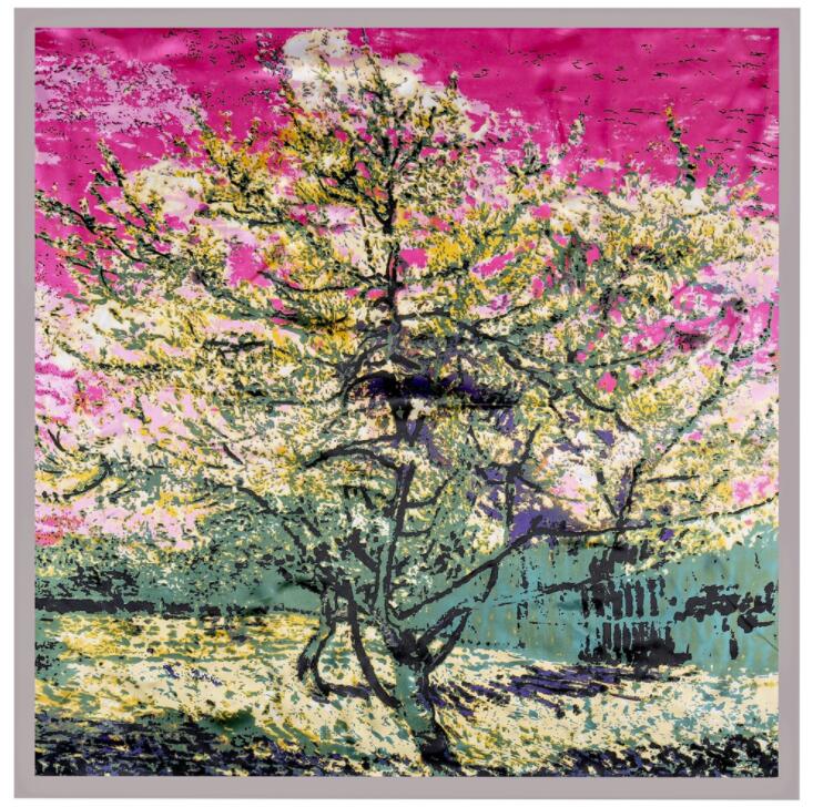 90*90cm Luxury Brand Women Silk Scarfs Van Gogh Painting Square Scarves Spring Summer Shawls For Ladies