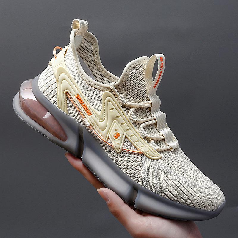 

Summer new men s shoes live stream with goods breathable fly-woven shoes popcorn soles running sports mesh casual shoes men 44 бежевый