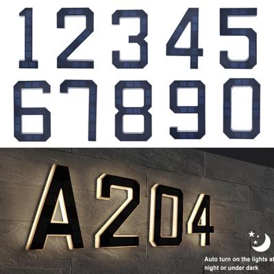 Solar Lighted House Number Outside Light-up LED Address Number Waterproof Modern House Number Light Address Sign for Outdoor Front Door